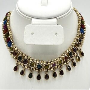 Vintage Gold Tone Multicolor Gemstone Collar Choker